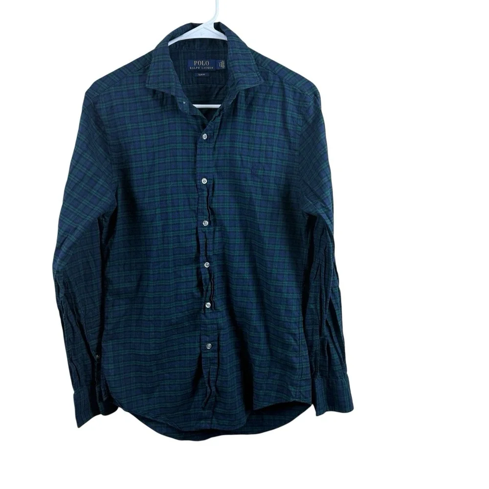 Polo Ralph Lauren Shirt Blackwatch Plaid L/S‎ Button Up Mens Small Slim Fit